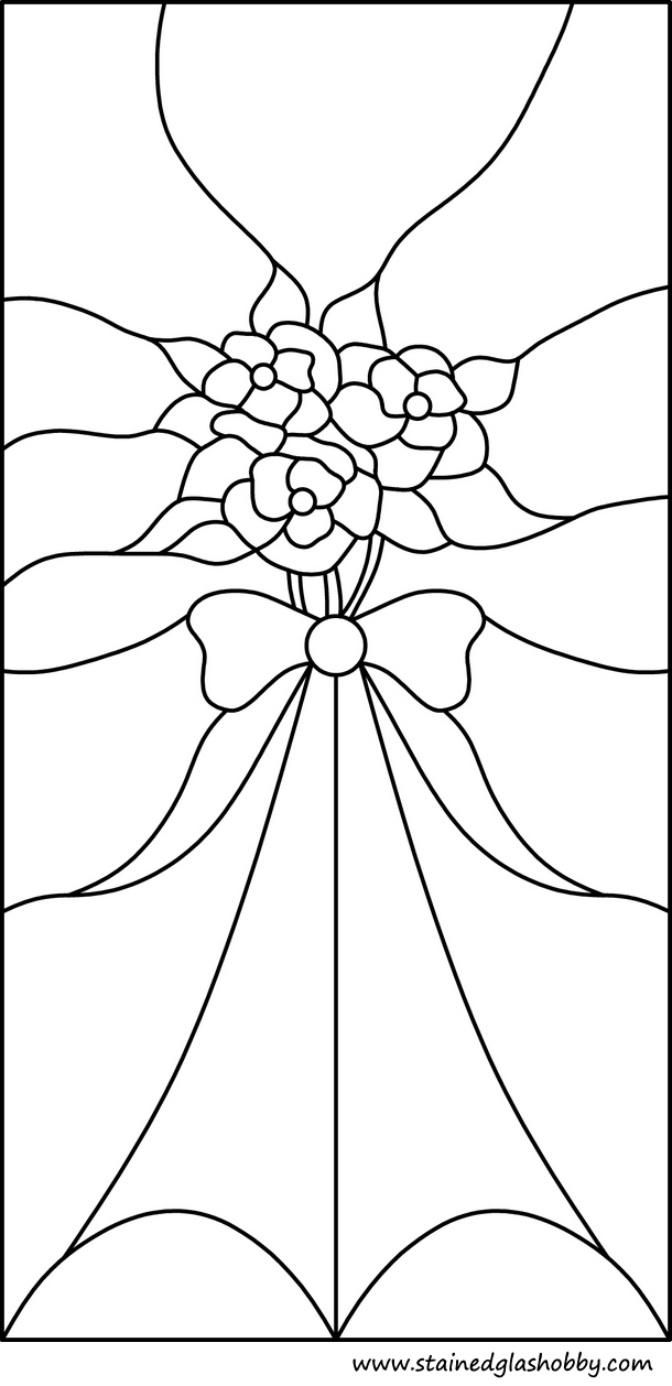 3 flowers with bow stained glass outline