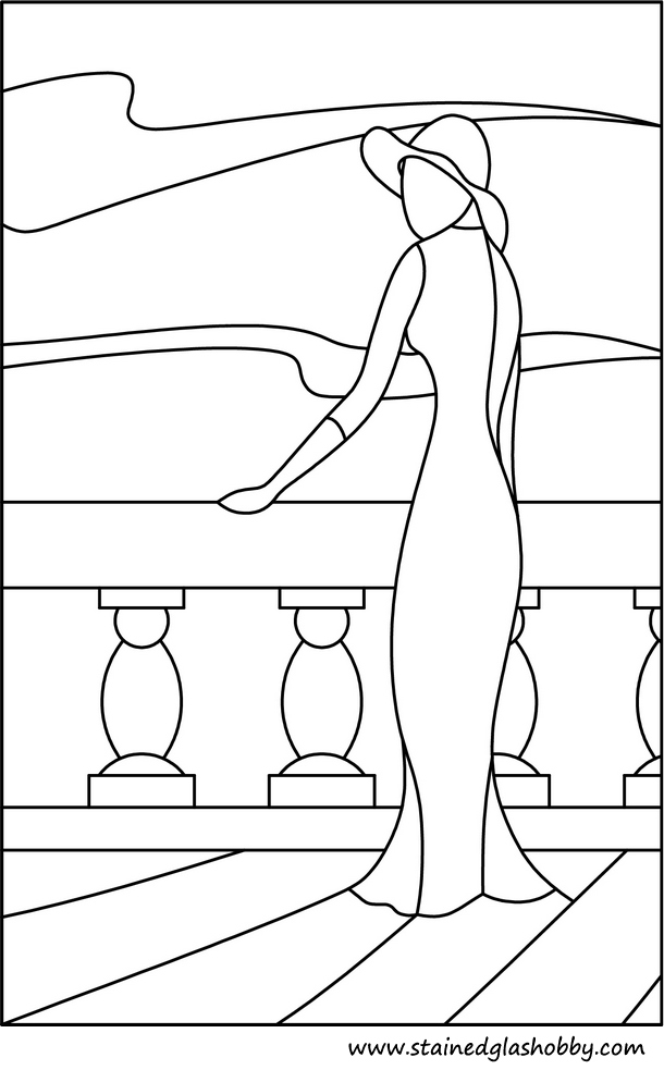 Lady outline stained glass pattern
